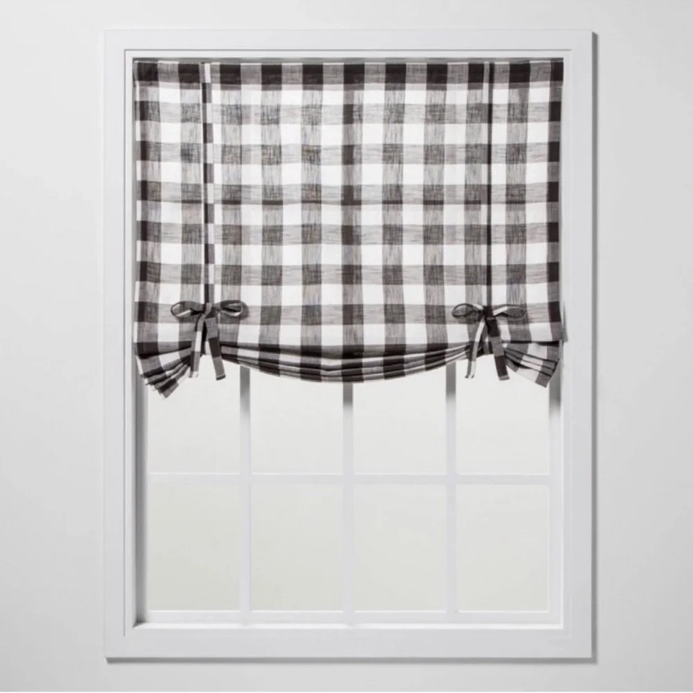 threshold light filtering ballon shade black and white plaid checkered 63”x42”